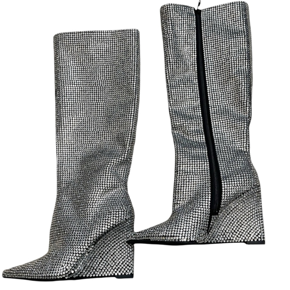 Gianni Bini GABORTWO Crystal Rhinestone Covered Pointy Toe Wedge Heel  Boots - Picture 6 of 10